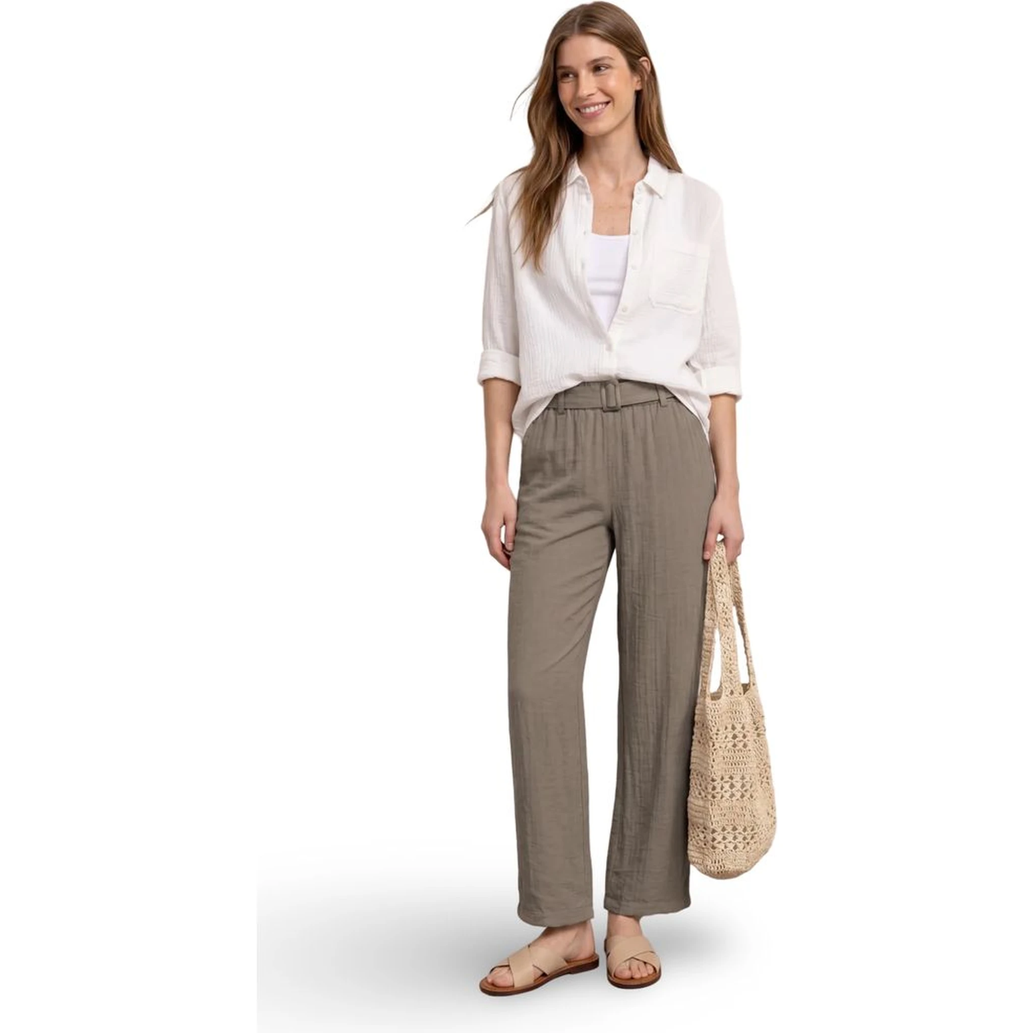 Beige Viscose Casual Pants