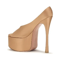 Beige Silk Platform Pumps