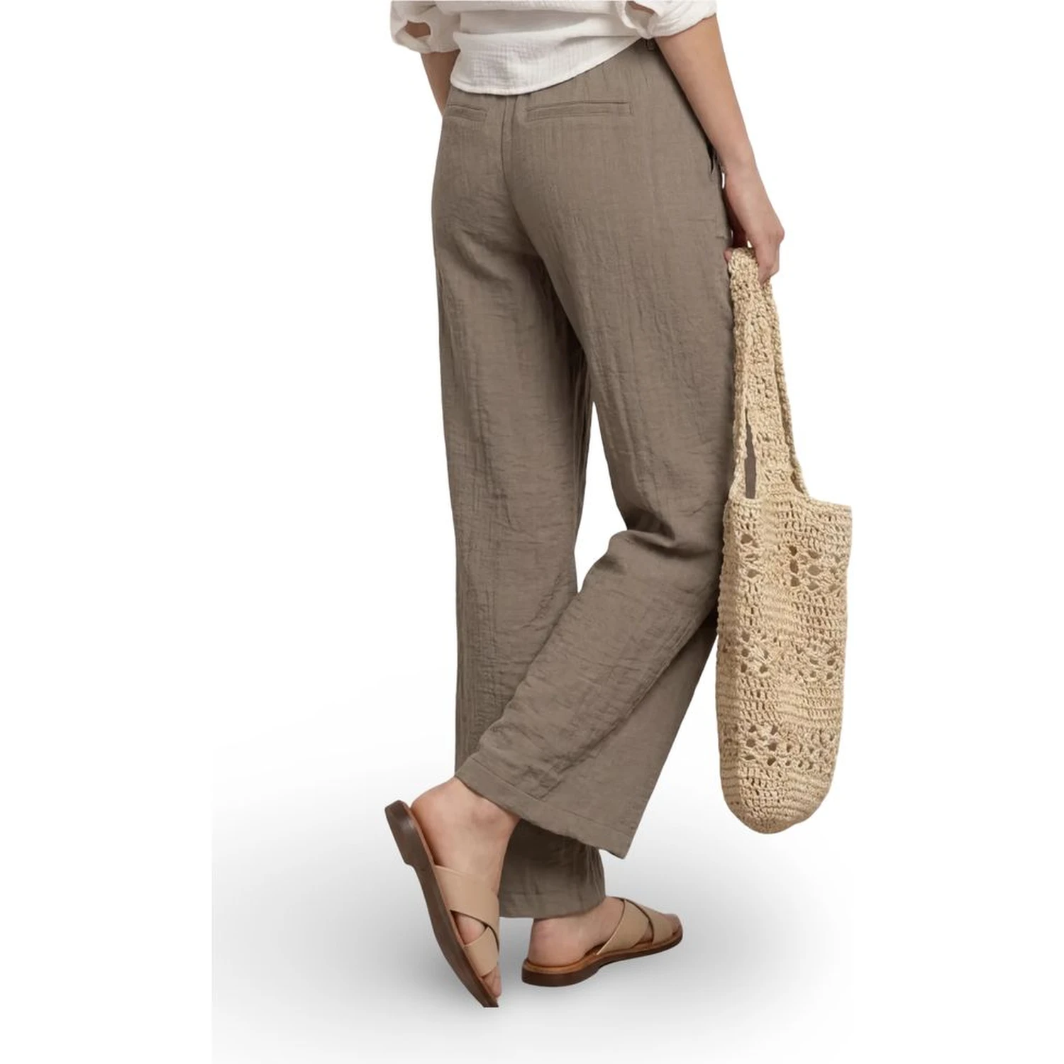 Beige Viscose Casual Pants