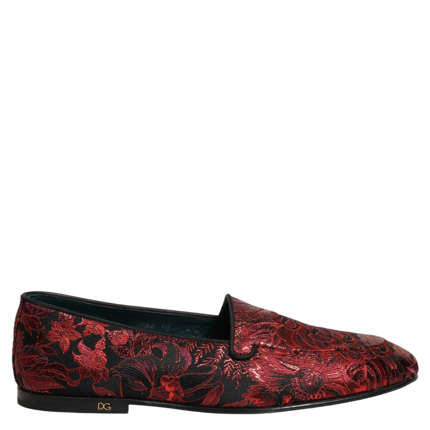 Red Floral Jacquard Slip On Loafers Shoes