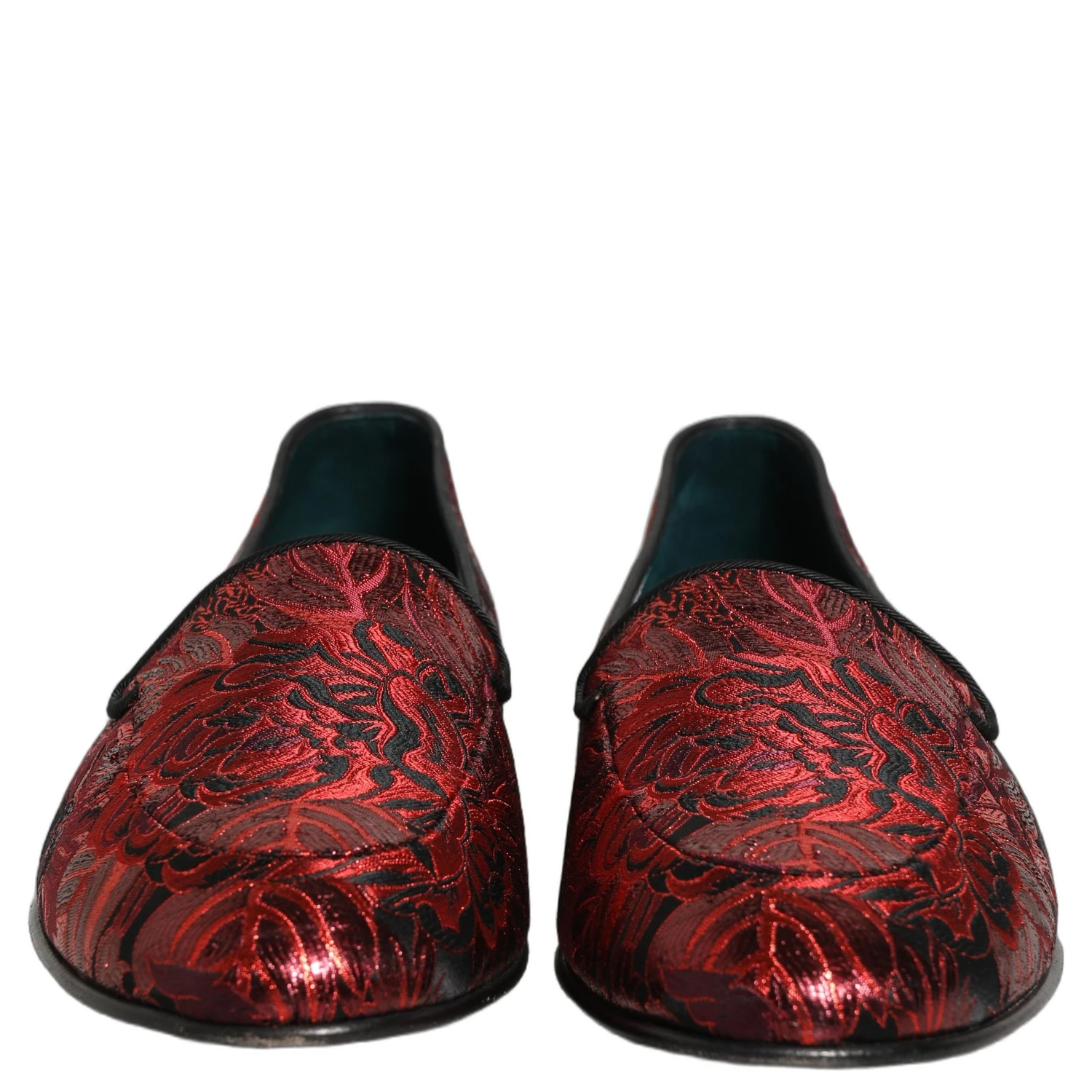Red Floral Jacquard Slip On Loafers Shoes