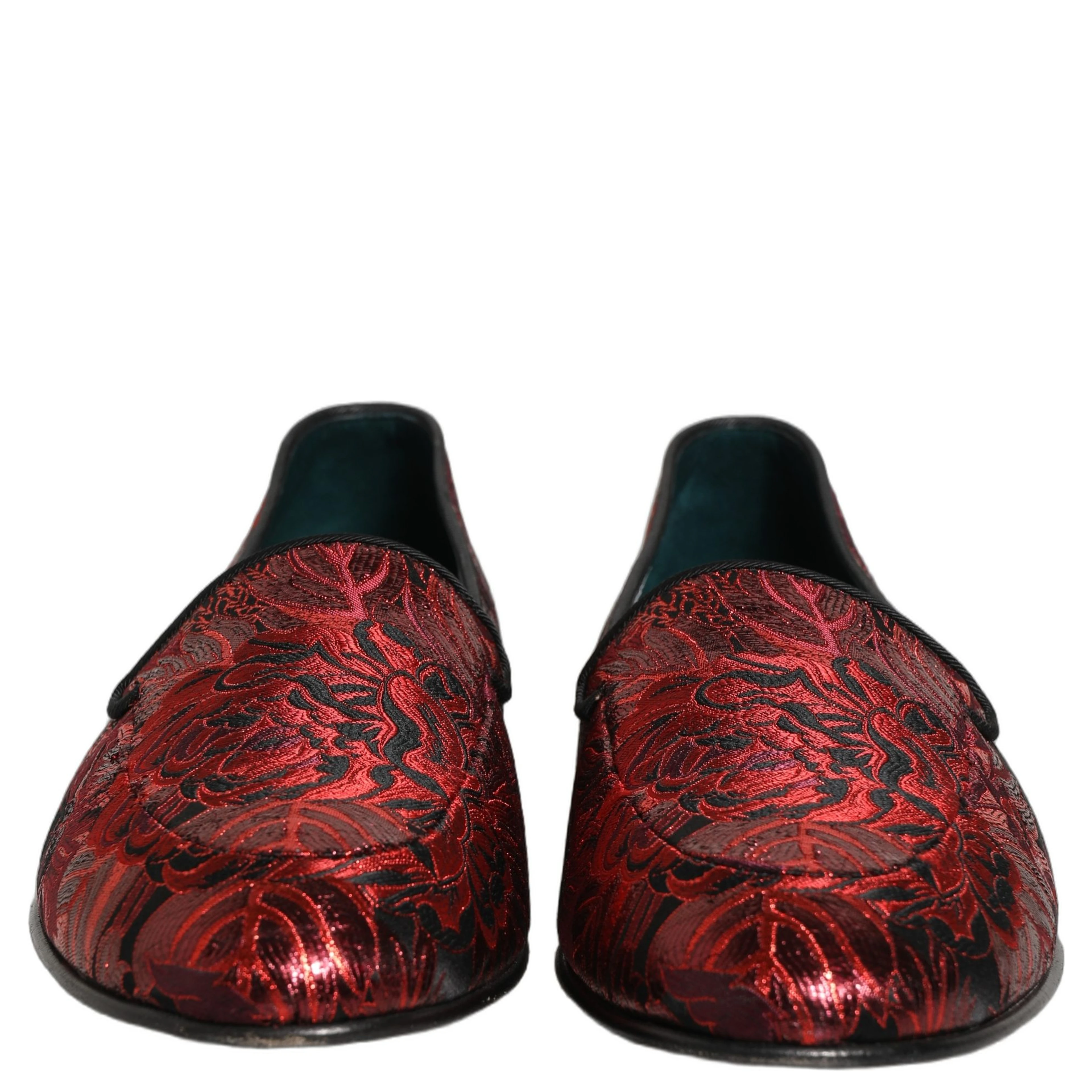 Red Floral Jacquard Slip On Loafers Shoes