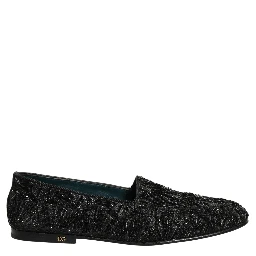 Black Velvet Embroidered Dress Loafers Shoes