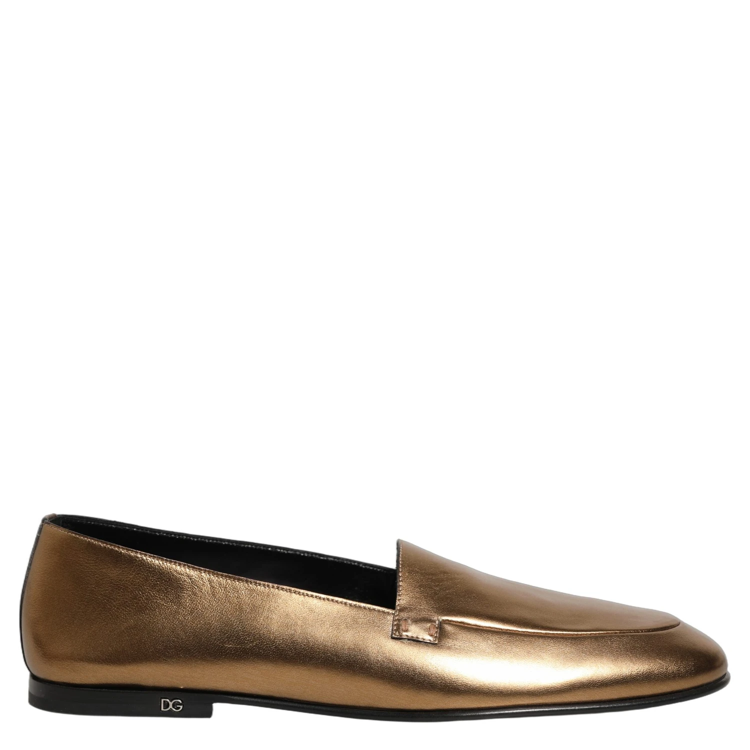 Gold Leather DG Logo Slip On Men Loafers Shoes