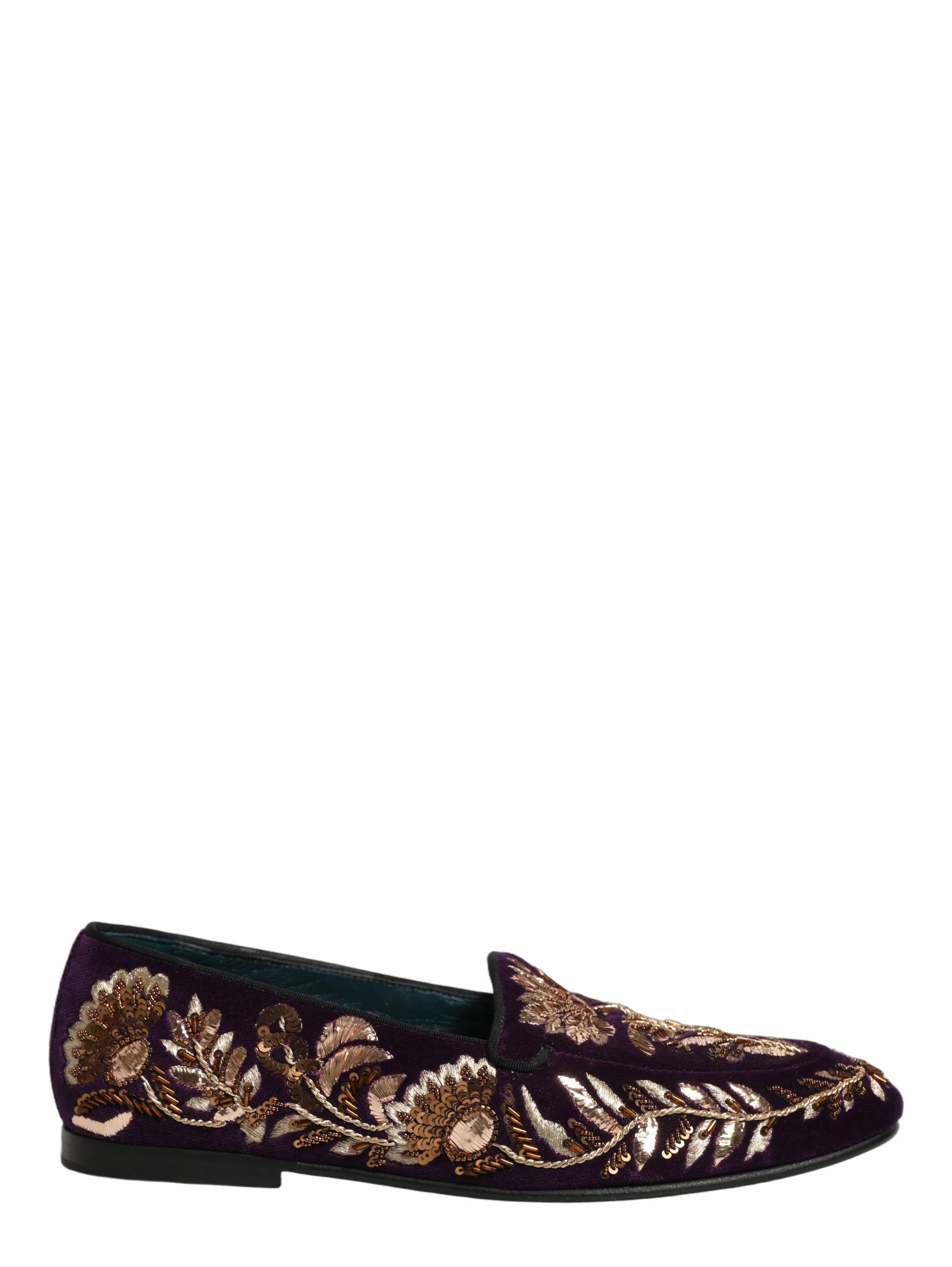 Violet Velvet Floral Embroidery Loafers Shoes