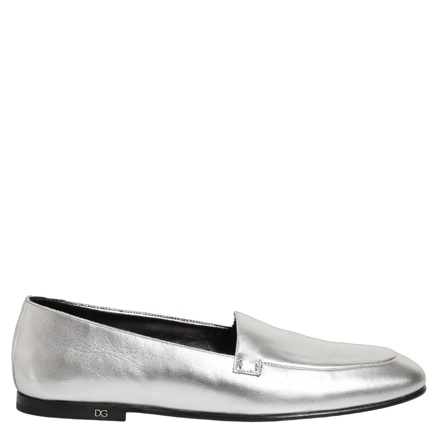 Silver Leather DG Logo Slip On Loafers Shoes
