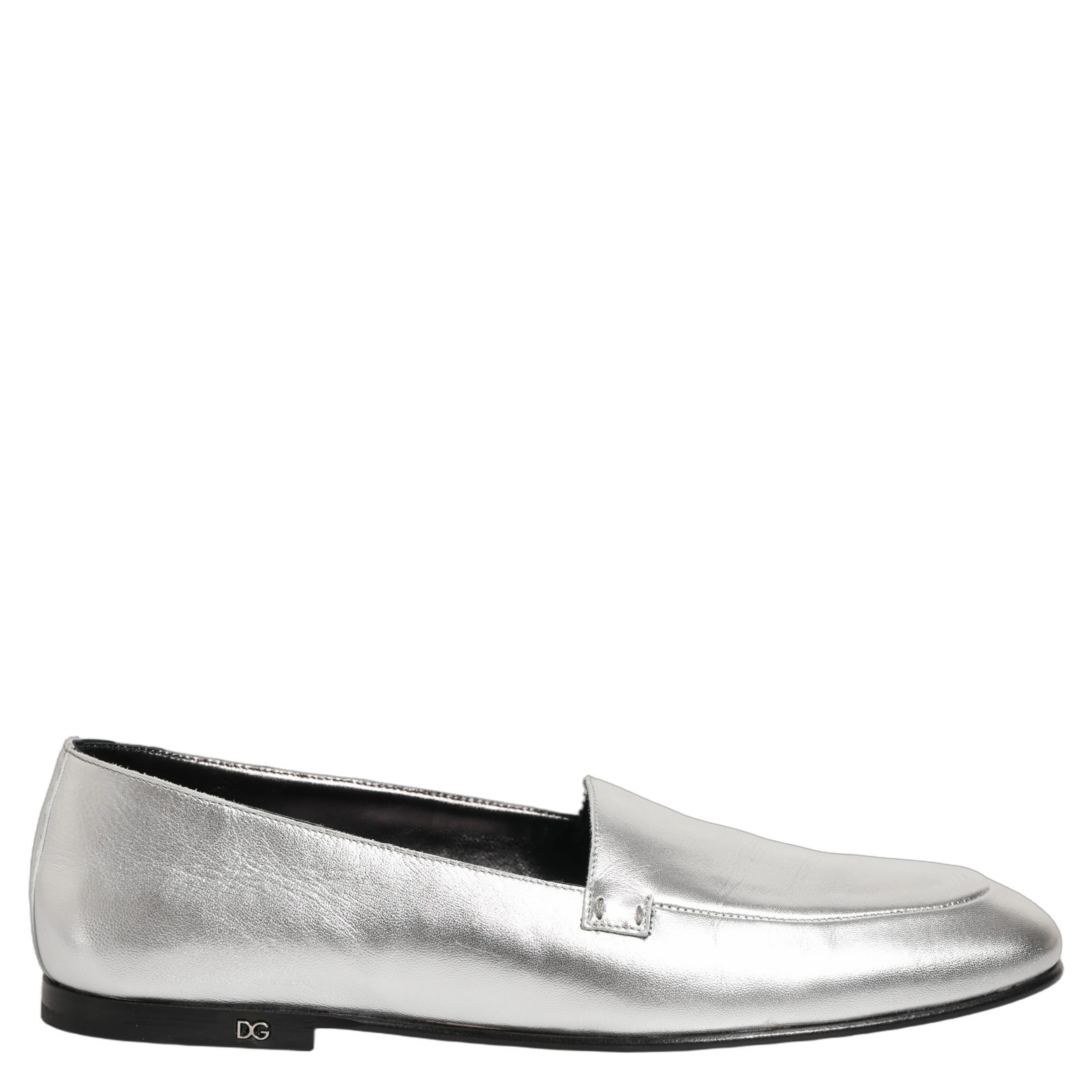 Silver Leather DG Logo Slip On Loafers Shoes
