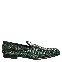 Silver Green Embellished Dress Loafers Shoes