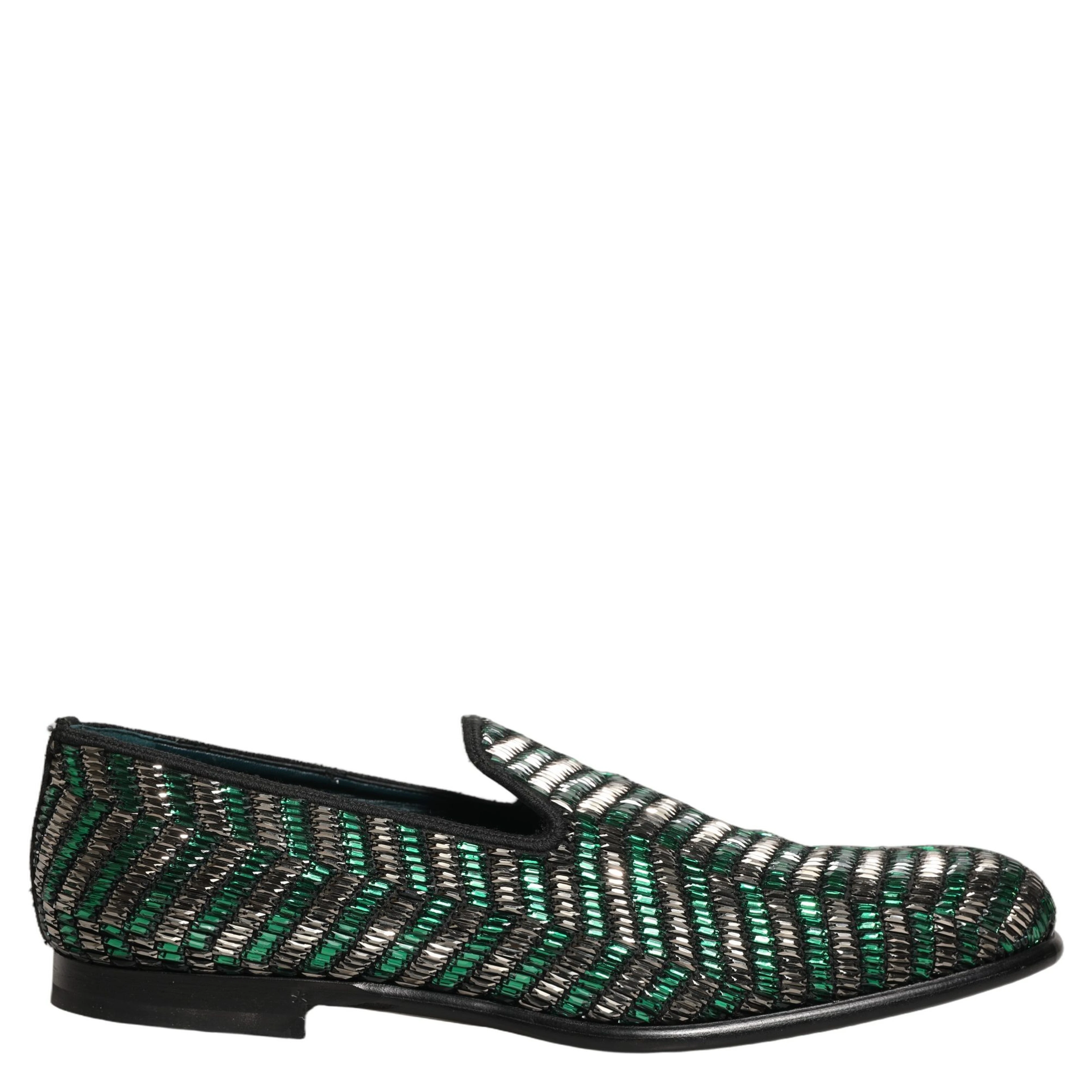 Silver Green Embellished Dress Loafers Shoes