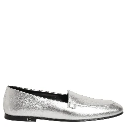 Silver Leather DG Logo Slip On Loafers Shoes