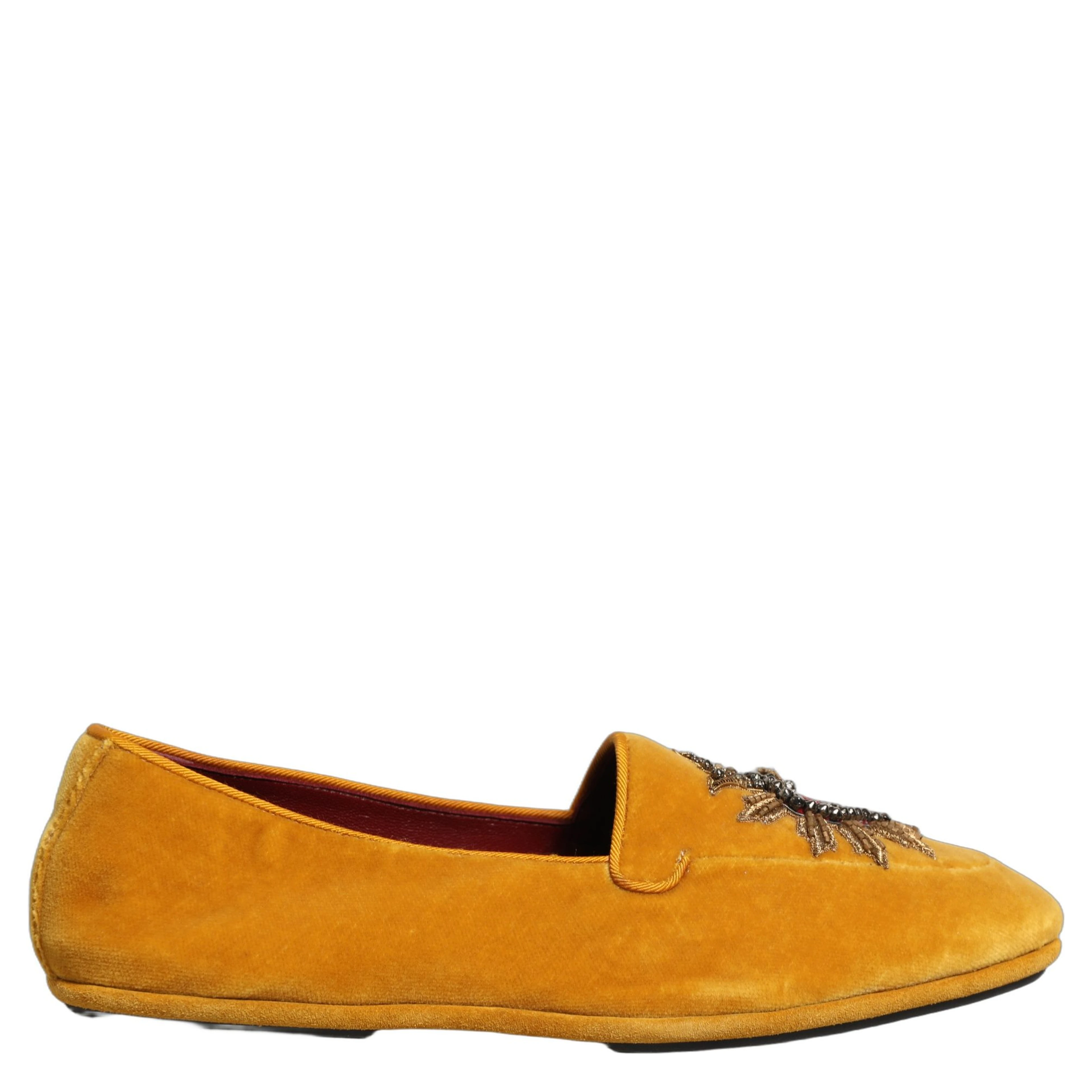 Yellow Velvet DG Heart Loafers Flats Shoes