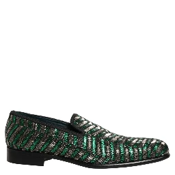Silver Green Embellished Dress Loafers Shoes