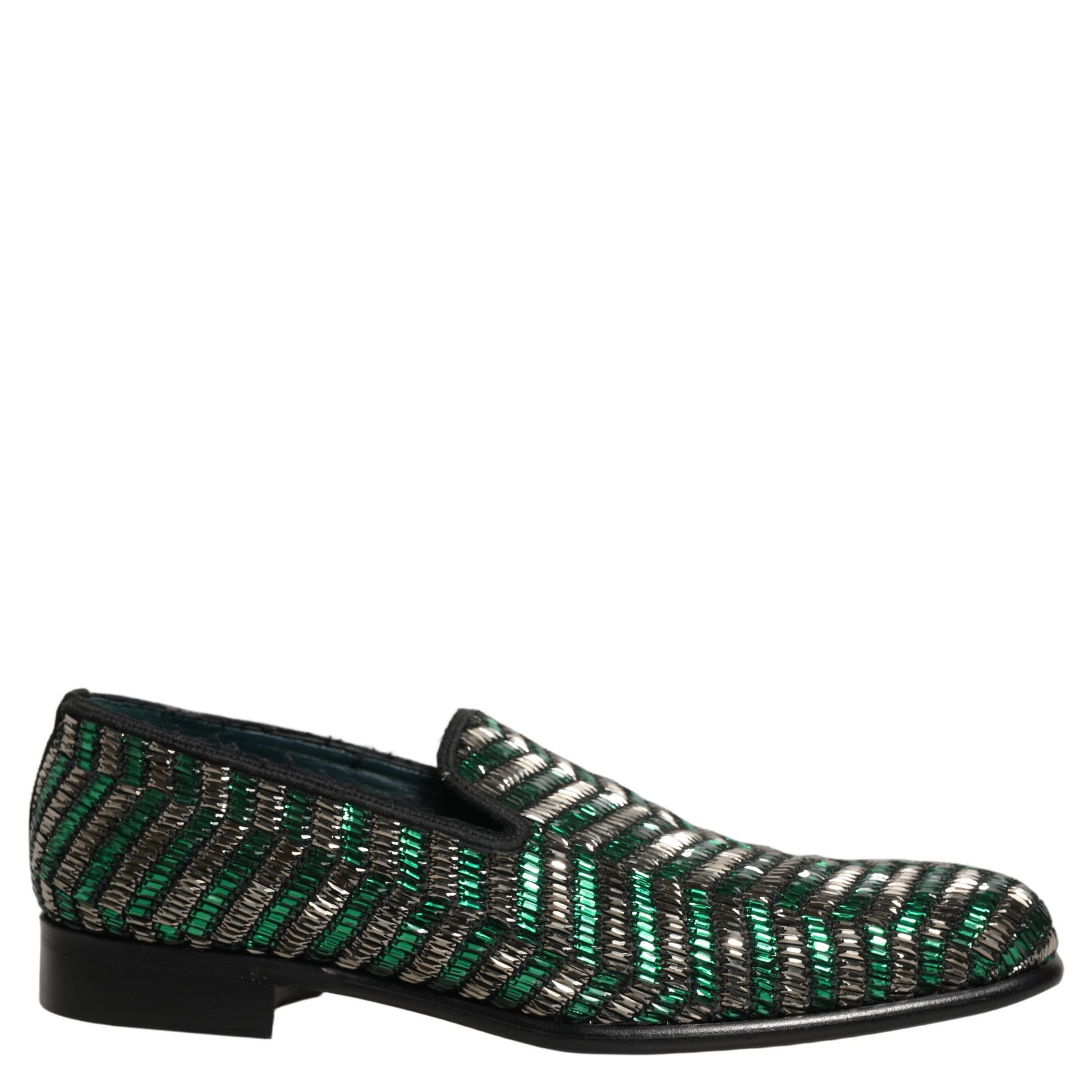 Silver Green Embellished Dress Loafers Shoes