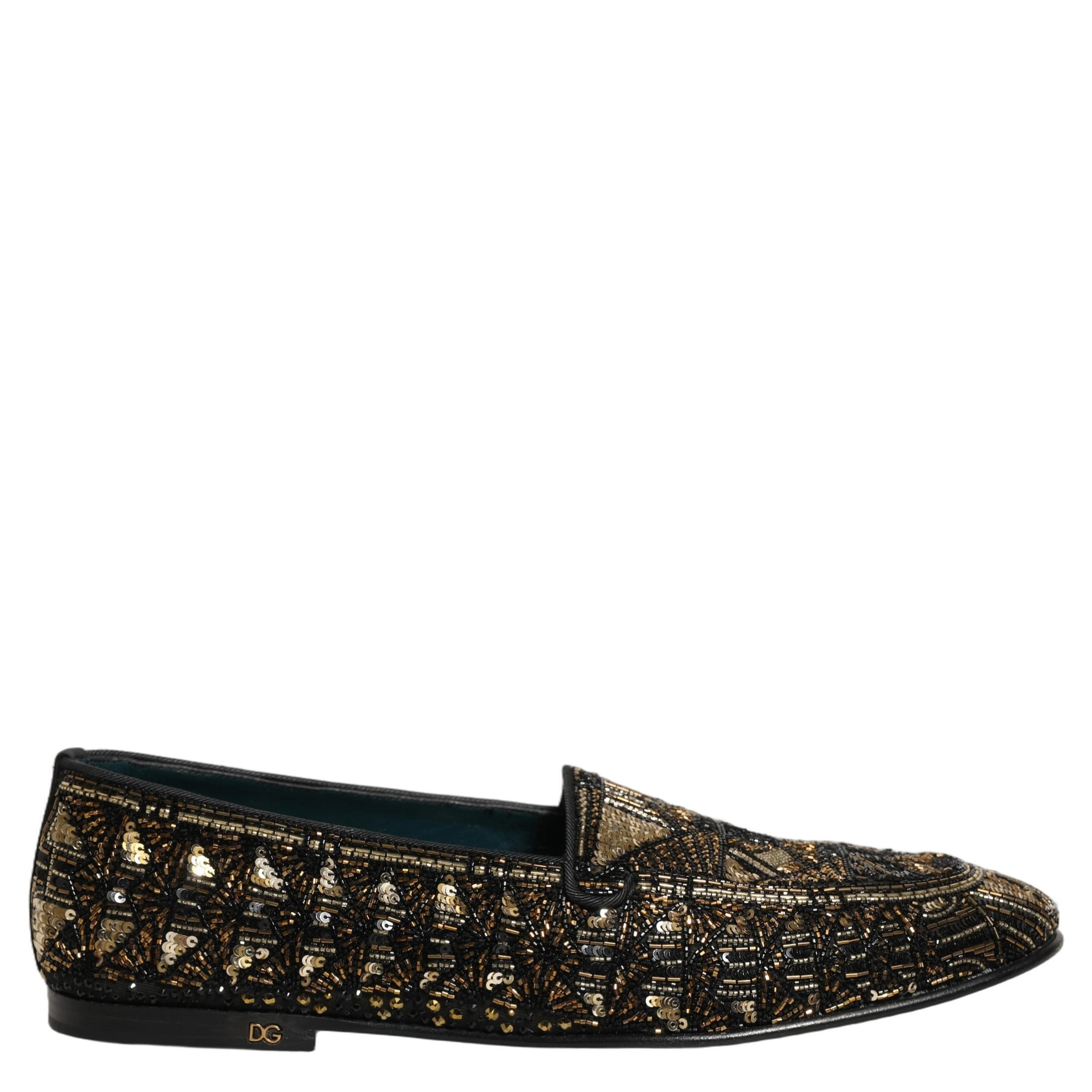 Black Gold Embellished Slip On Loafers Shoes