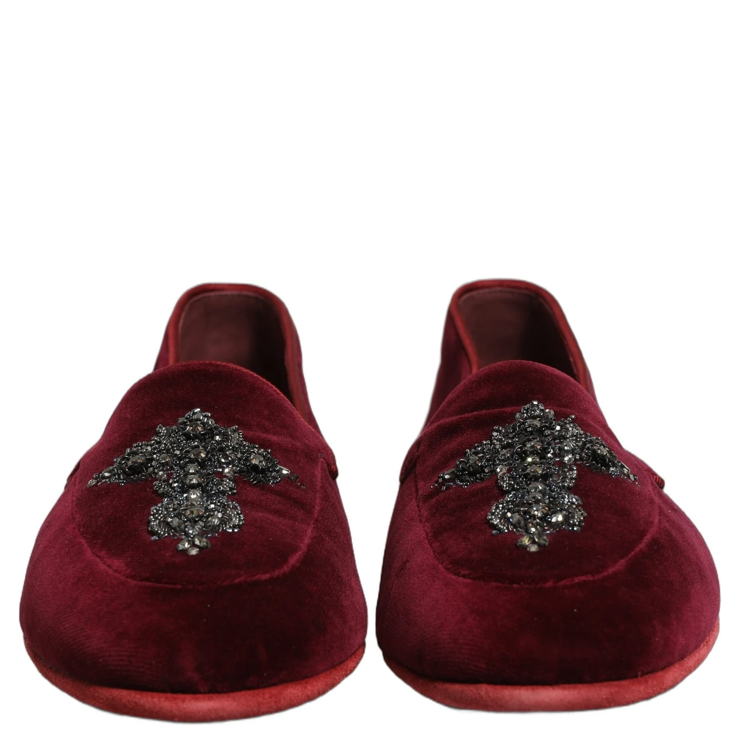 Red Suede Embellished Men Dress Loafers Shoes