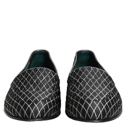 Black Velvet Diamond Stitched Loafers Shoes