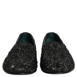 Black Velvet Embroidered Dress Loafers Shoes