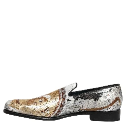 White Gold Sequined Slip On Loafers Shoes