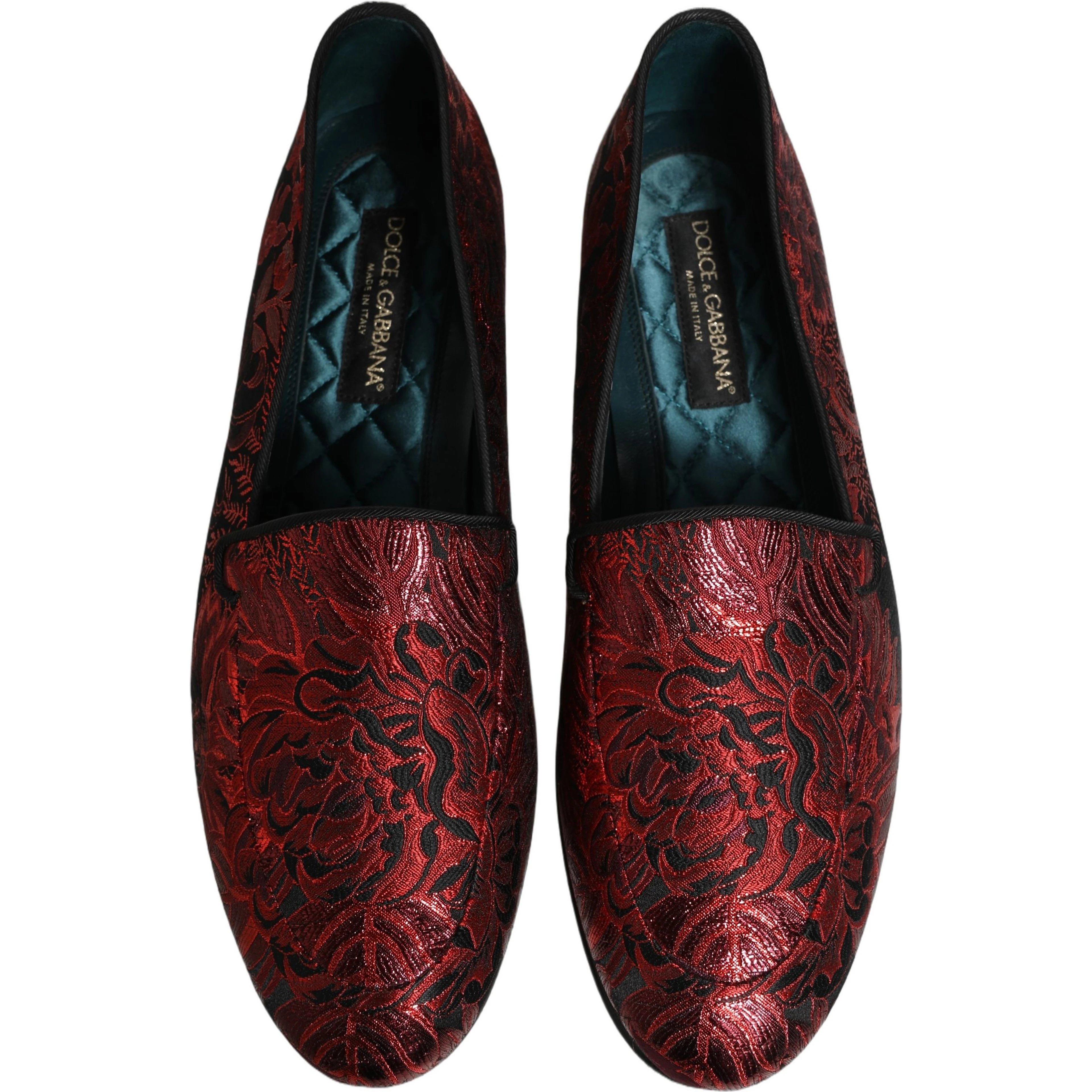 Red Floral Jacquard Slip On Loafers Shoes