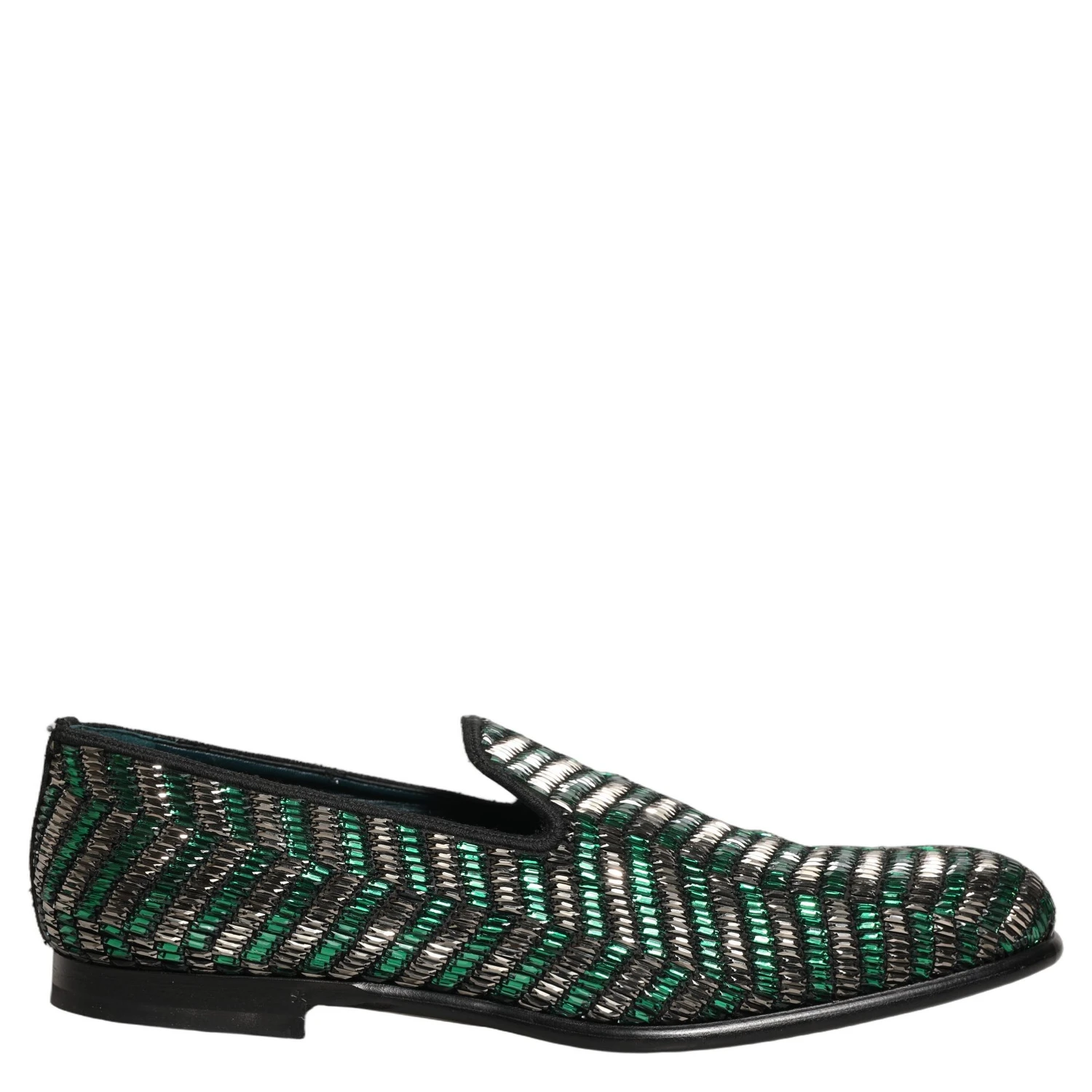 Silver Green Embellished Dress Loafers Shoes