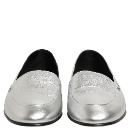 Silver Leather DG Logo Slip On Loafers Shoes