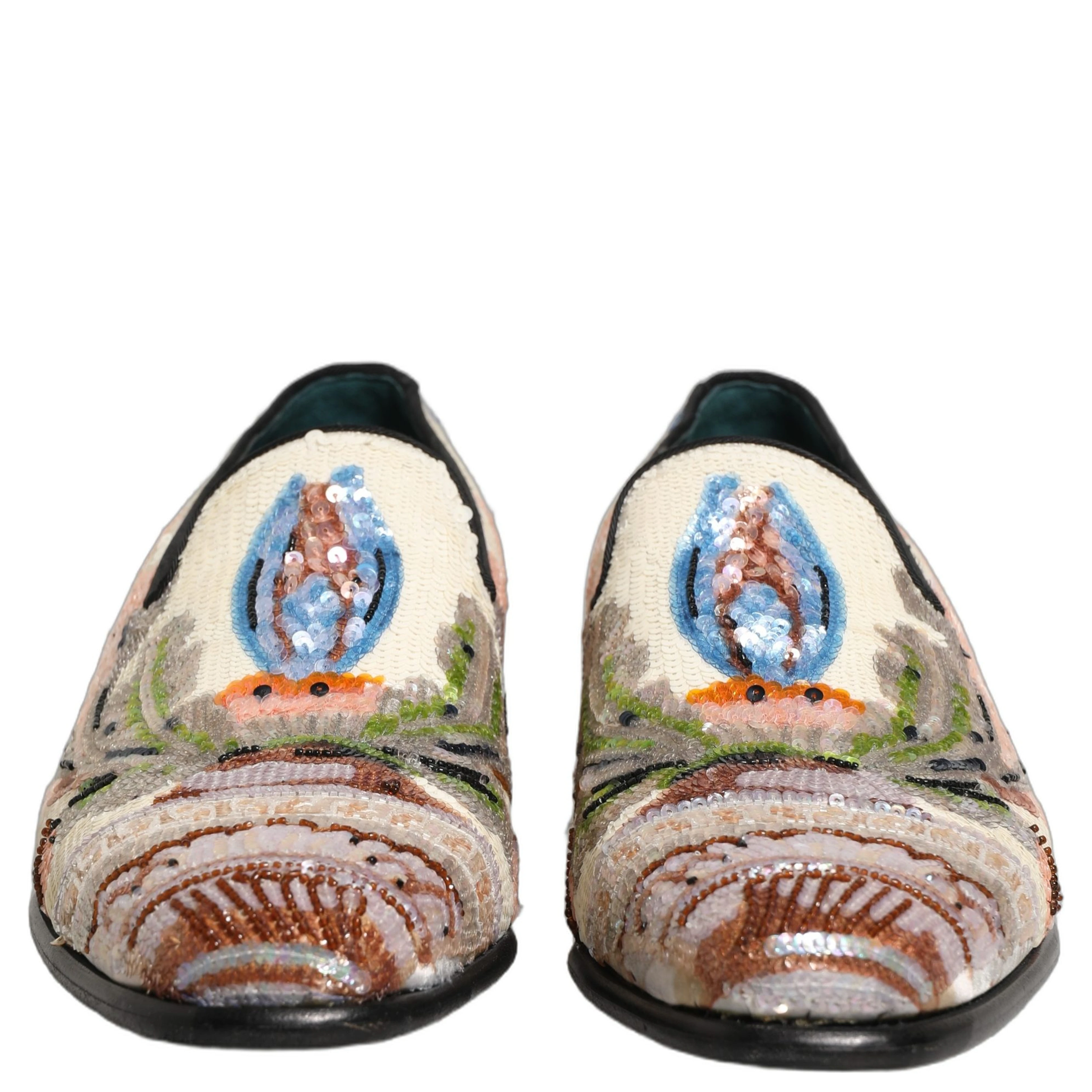 Multicolor Sequin Embroidered Loafers Shoes