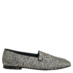 Gray Glitter Lurex DG Logo Dress Loafers Shoes