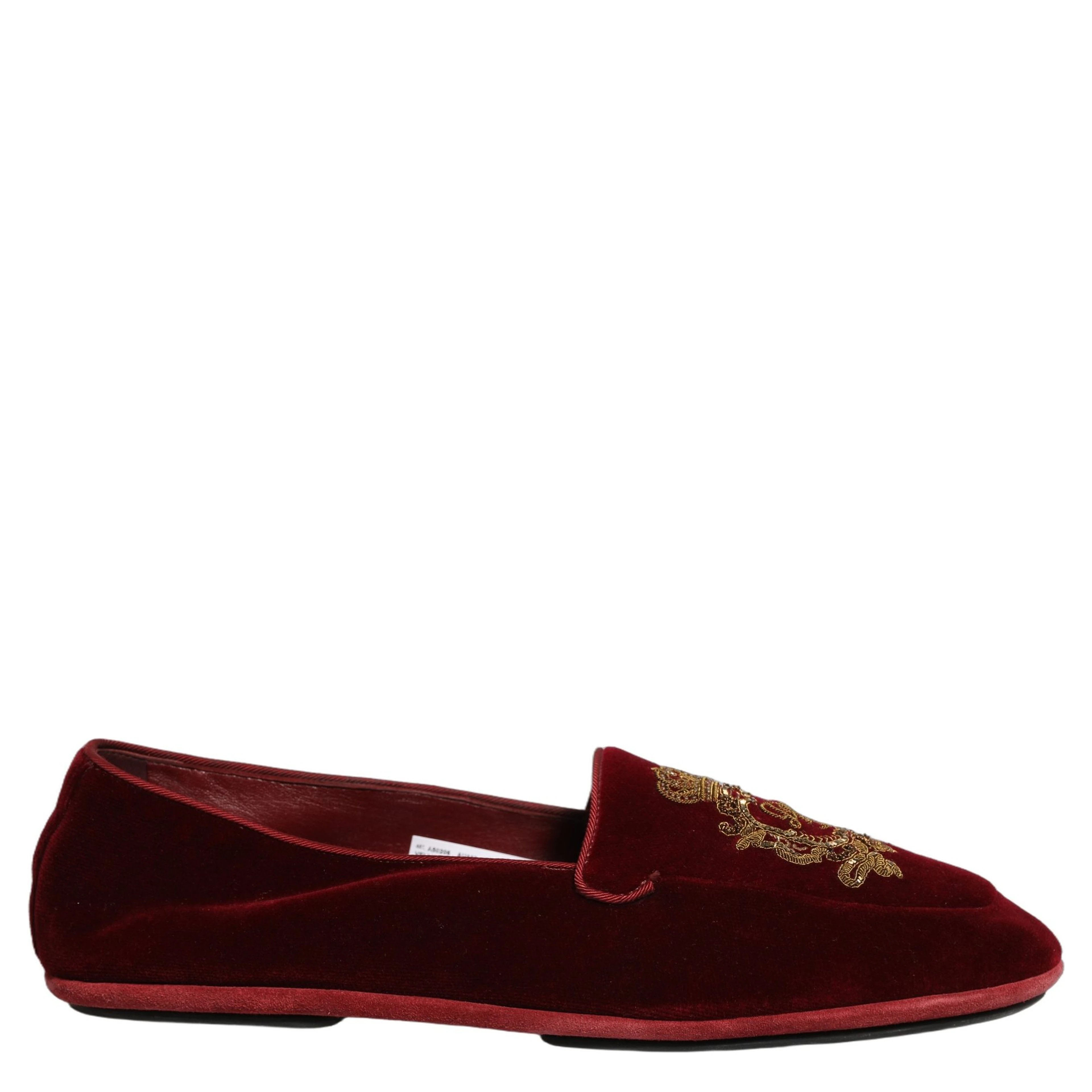 Maroon Velvet Crown Embroidery Loafers Shoes