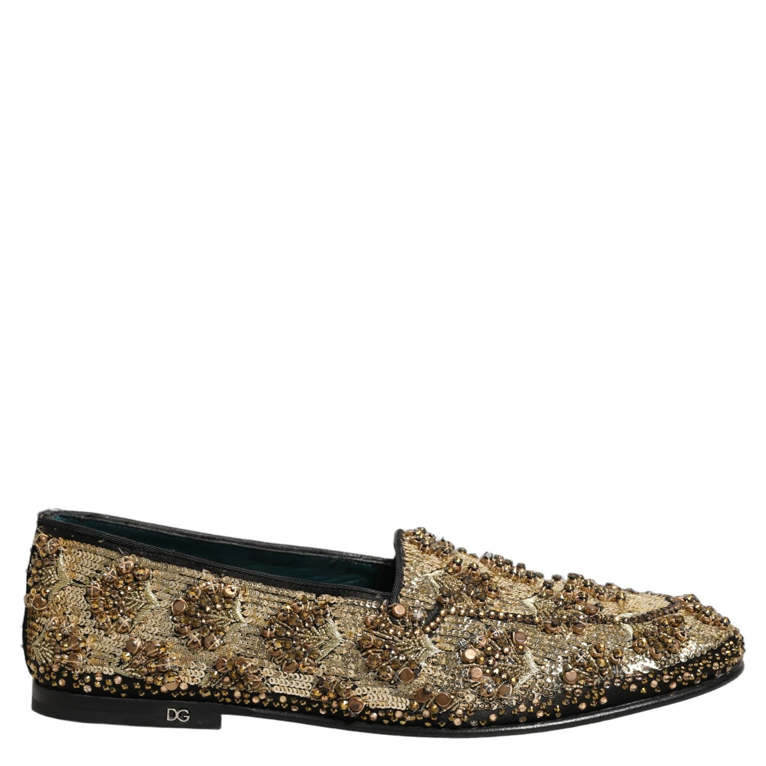 Gold Sequin Embellished Dress Loafers Shoes