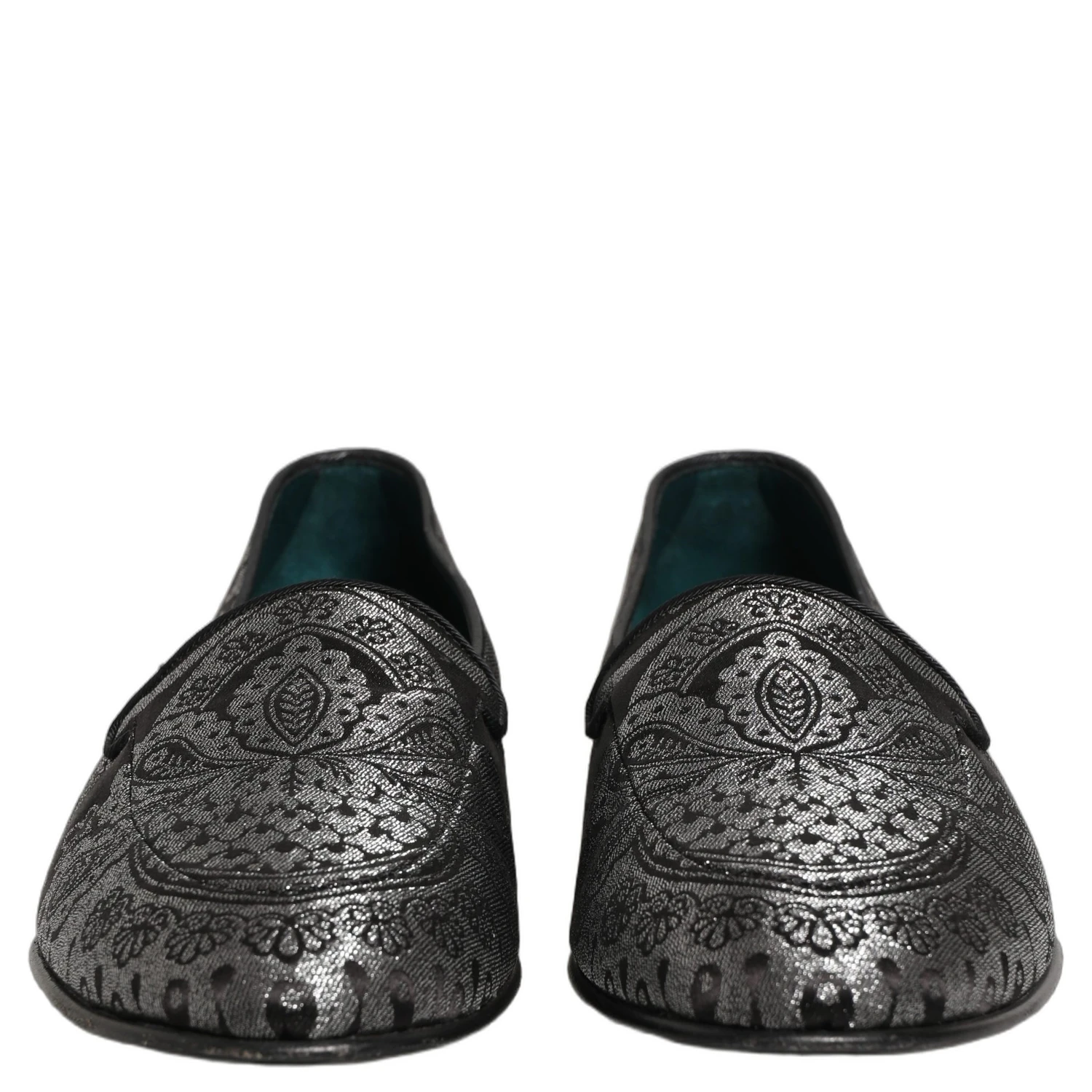 Silver Jacquard Leather Slip On Loafers Shoes