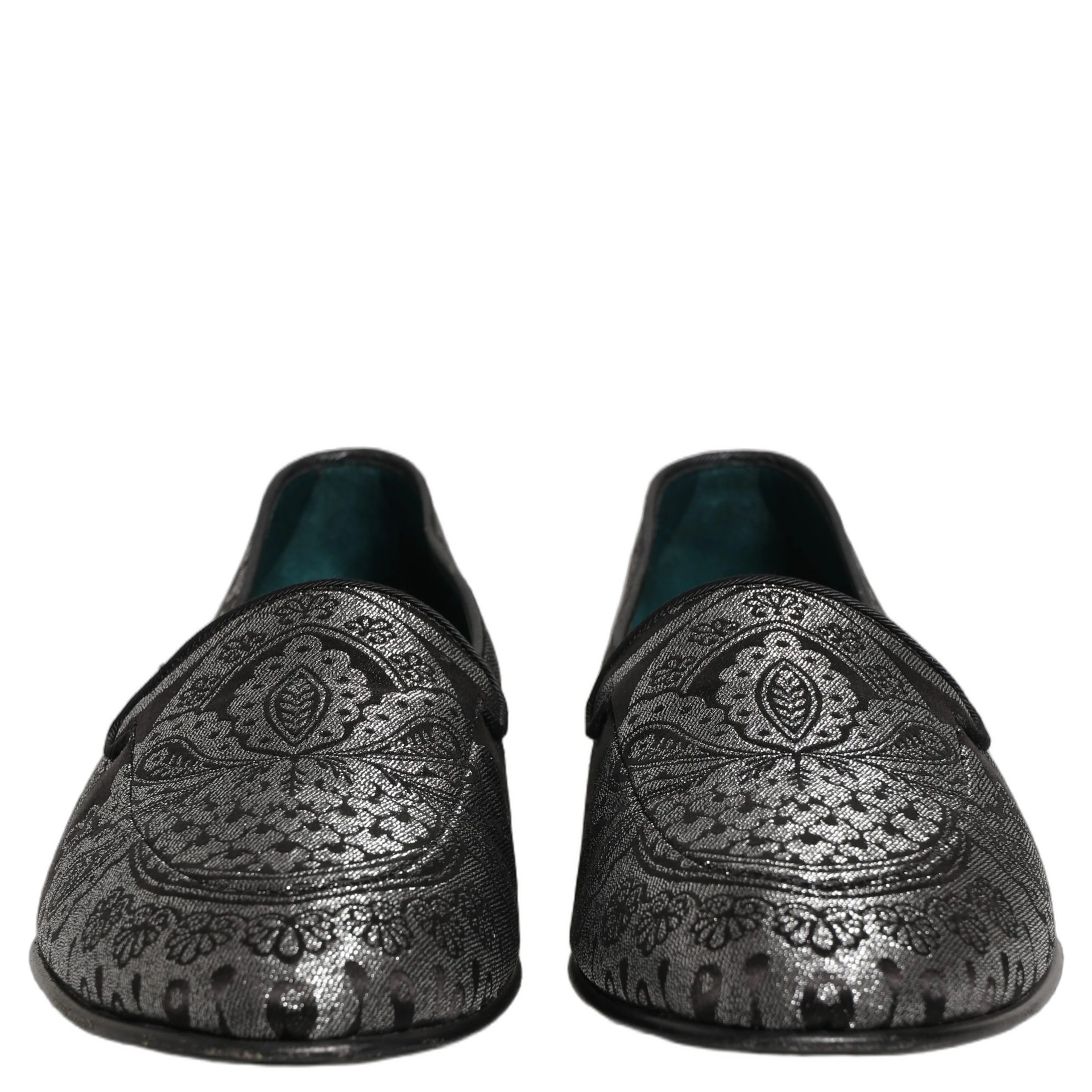 Silver Jacquard Leather Slip On Loafers Shoes