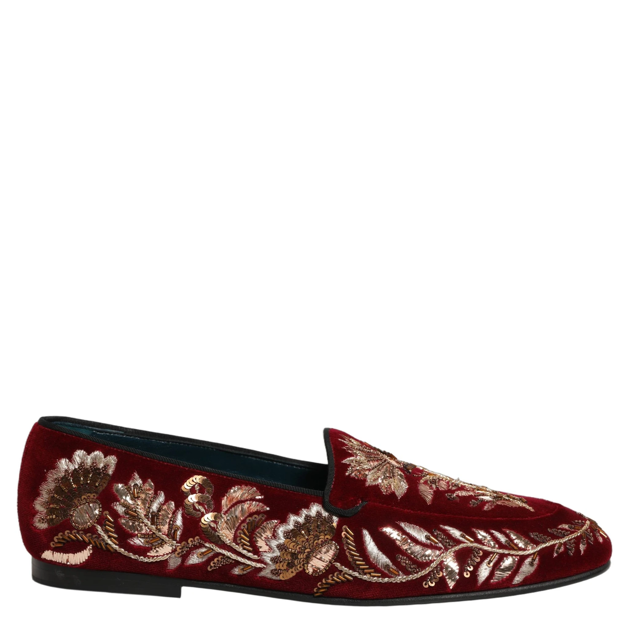 Red Velvet Floral Embroidery Loafers Shoes