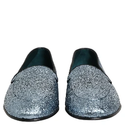 Blue Glitter Lurex DG Logo Dress Loafers Shoes