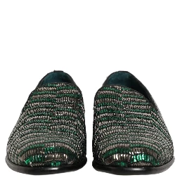 Silver Green Embellished Dress Loafers Shoes