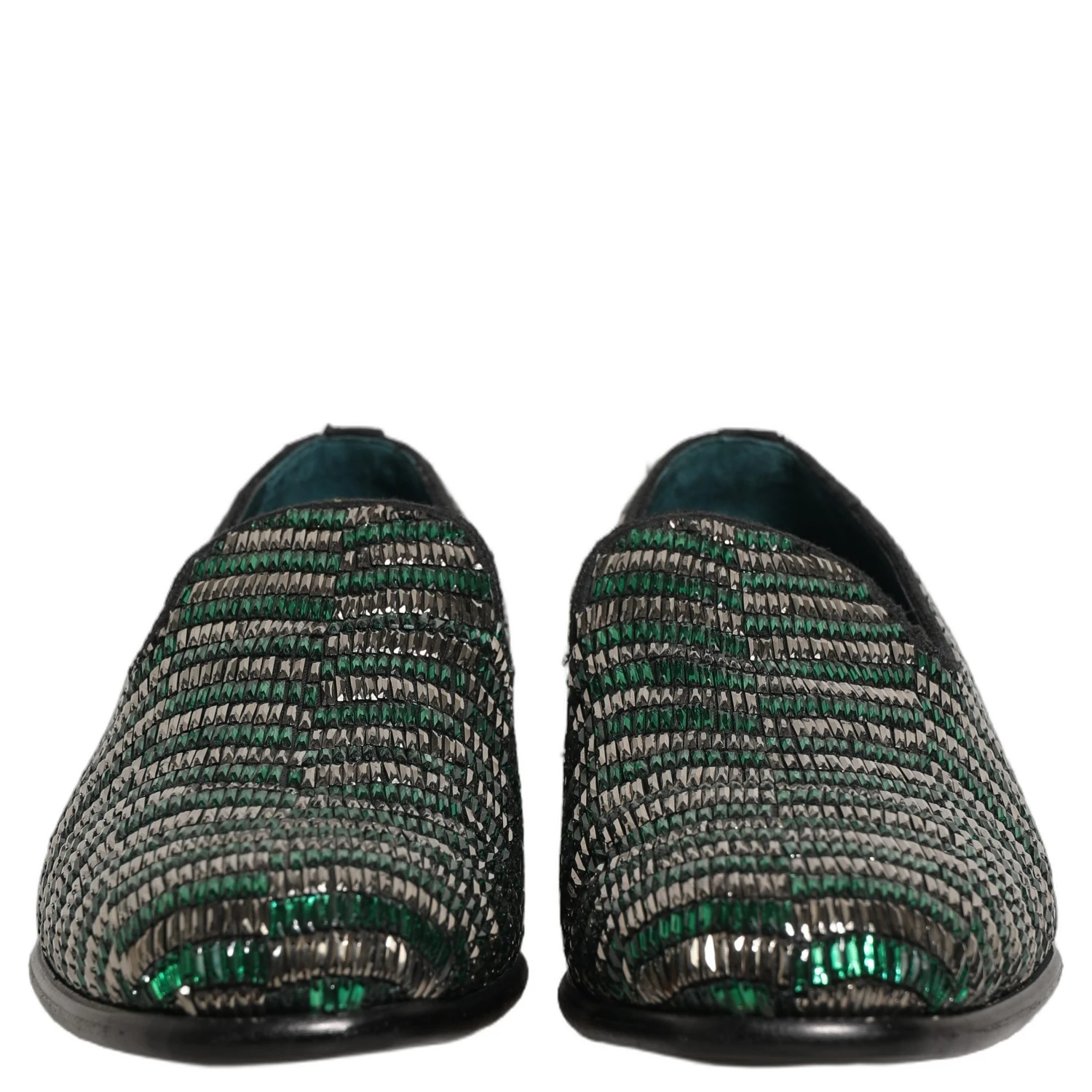 Silver Green Embellished Dress Loafers Shoes