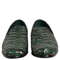 Silver Green Embellished Dress Loafers Shoes