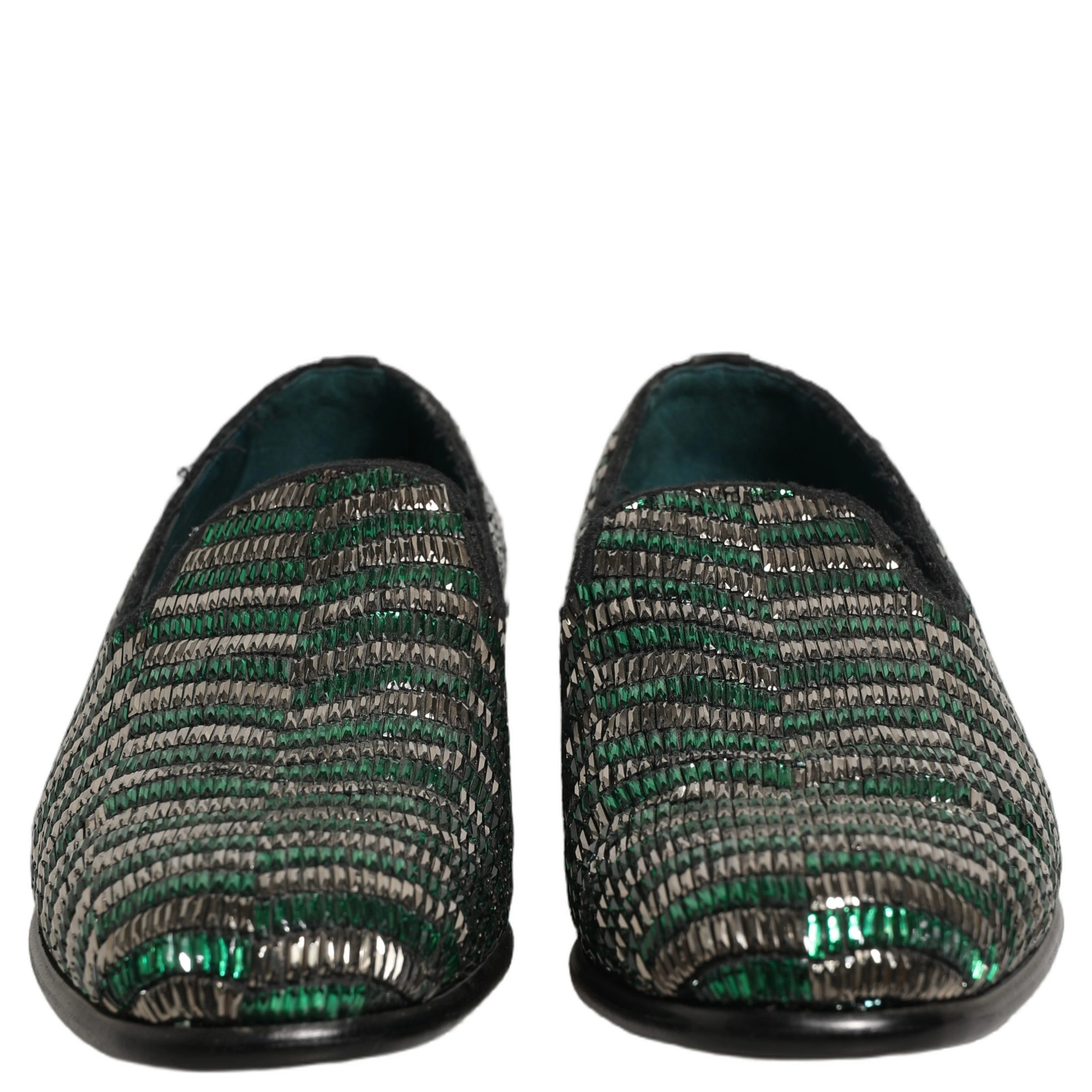 Silver Green Embellished Dress Loafers Shoes
