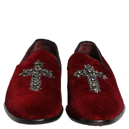 Maroon Suede Cross Slip On Dress Loafers Shoes