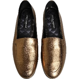 Gold Leather DG Logo Slip On Men Loafers Shoes