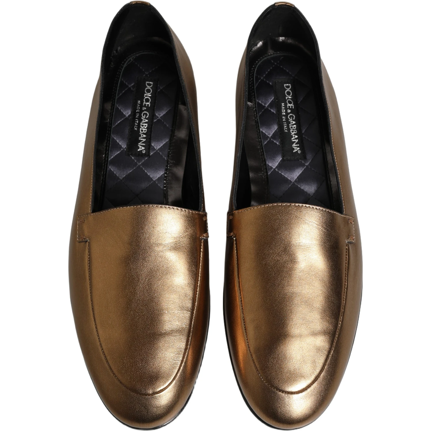 Gold Leather DG Logo Slip On Men Loafers Shoes
