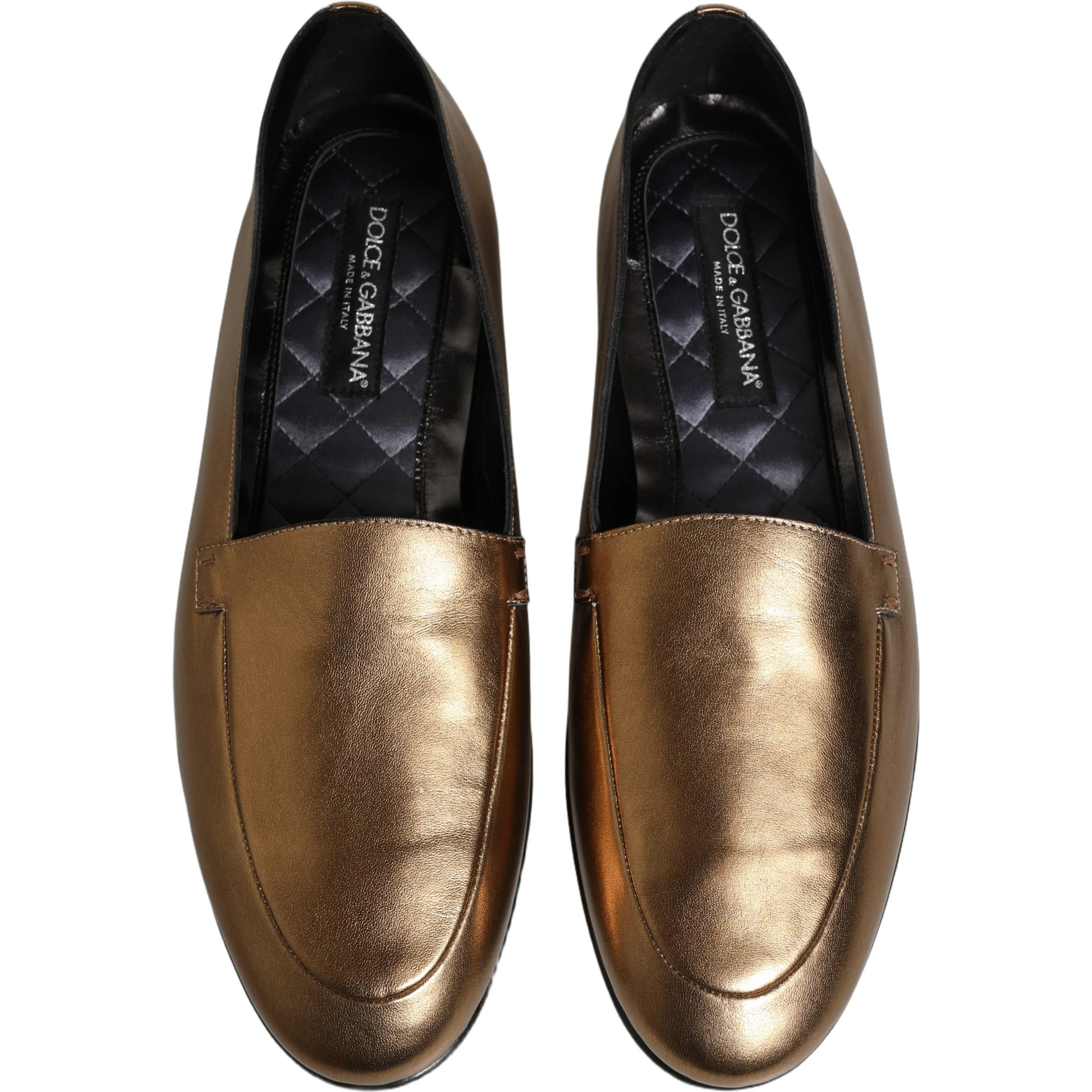 Gold Leather DG Logo Slip On Men Loafers Shoes