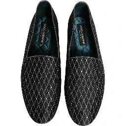 Black Velvet Diamond Stitched Loafers Shoes
