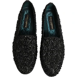 Black Velvet Embroidered Dress Loafers Shoes