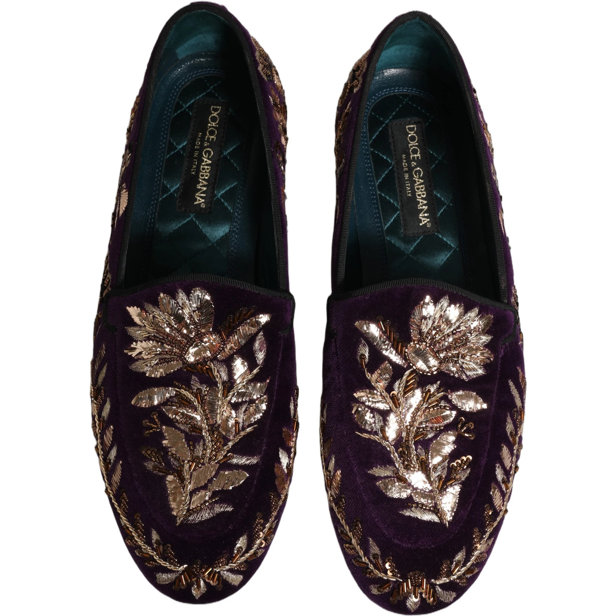 Violet Velvet Floral Embroidery Loafers Shoes