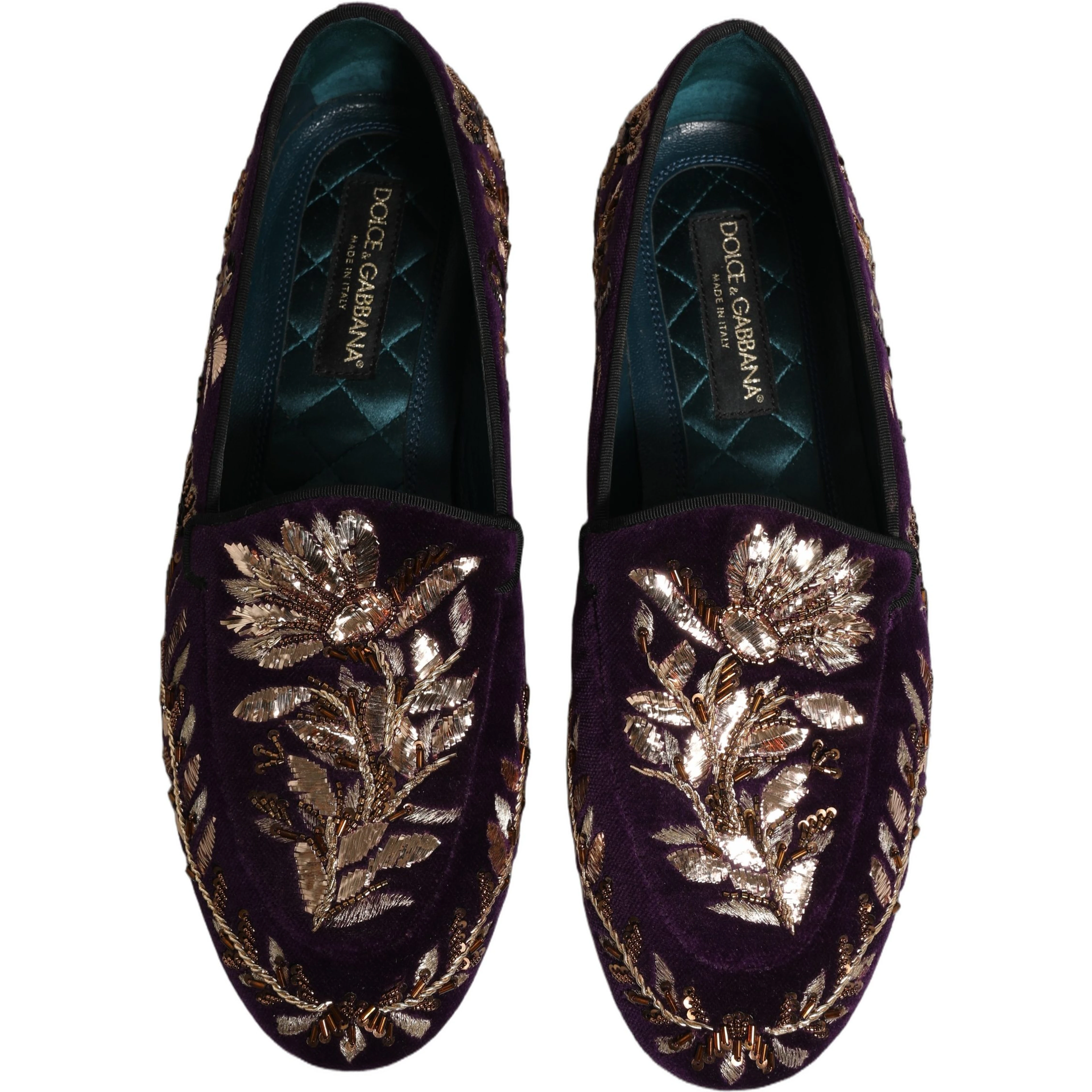 Violet Velvet Floral Embroidery Loafers Shoes