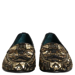 Black Gold Embellished Slip On Loafers Shoes