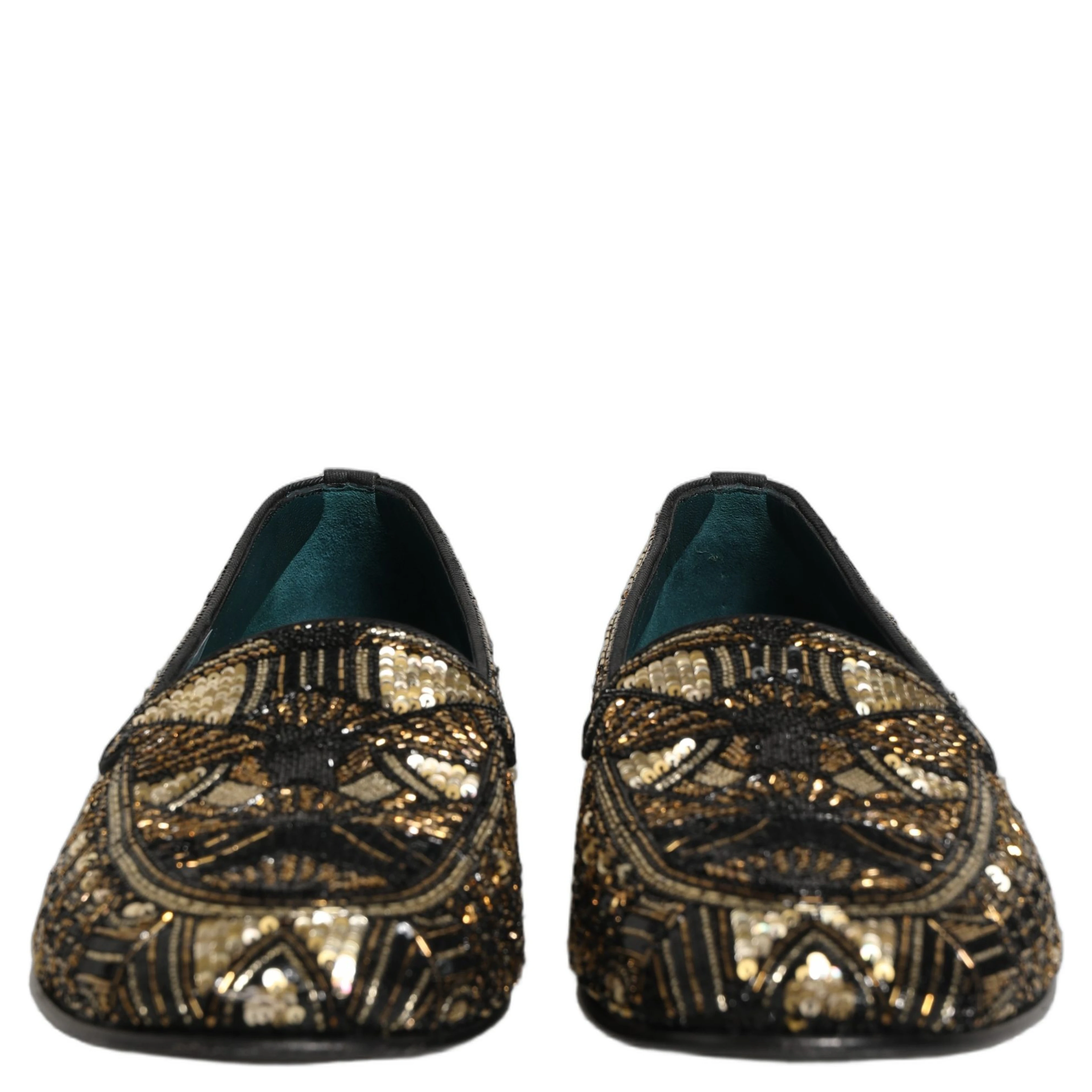 Black Gold Embellished Slip On Loafers Shoes