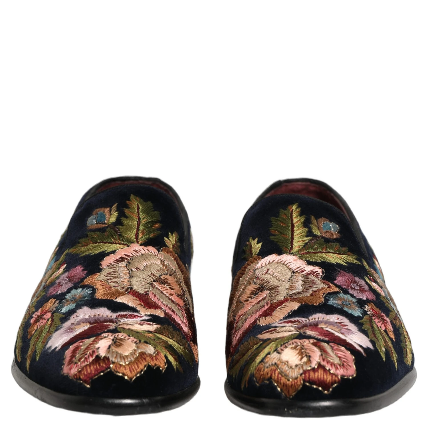 Black Velvet Floral Embroidery Loafers Shoes