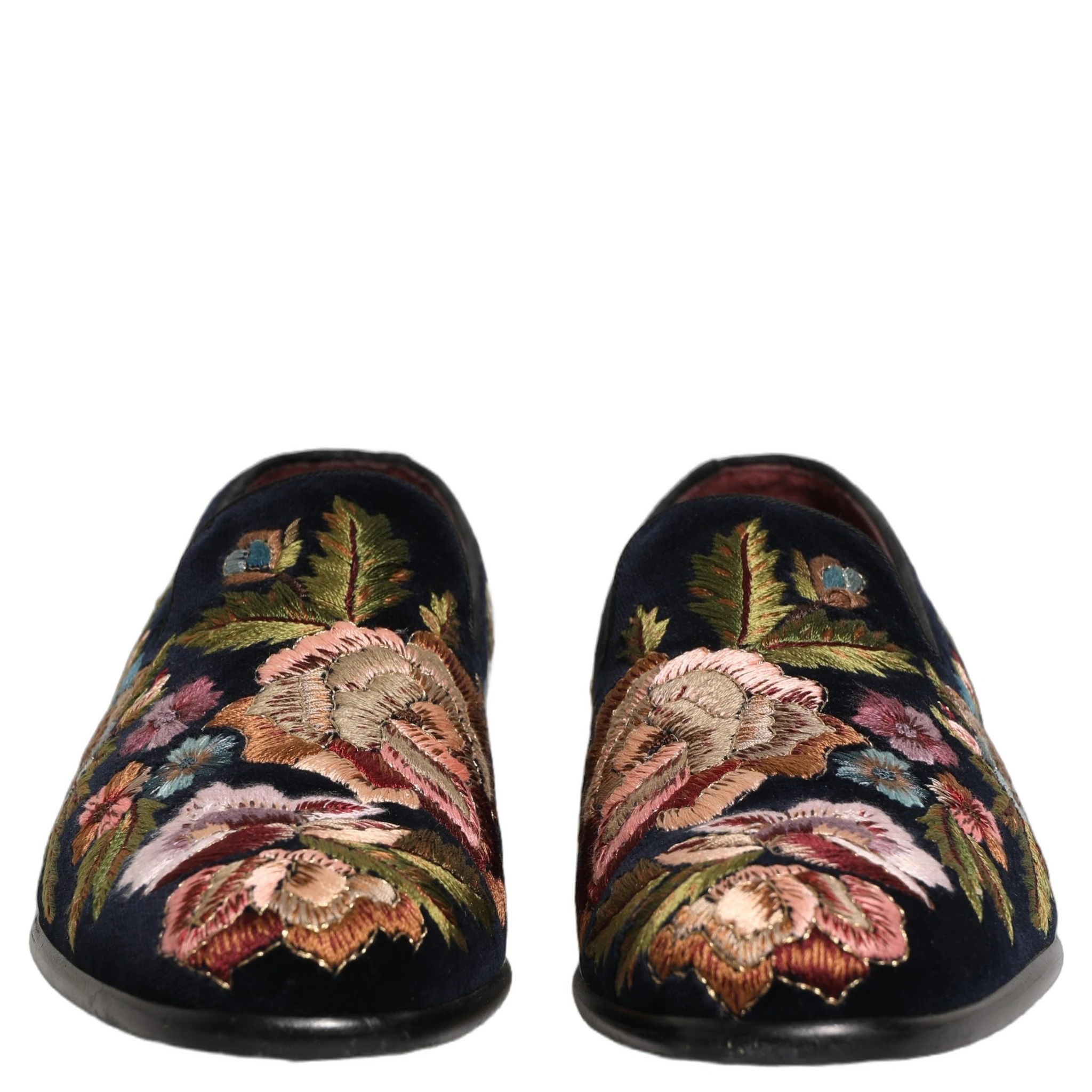 Black Velvet Floral Embroidery Loafers Shoes