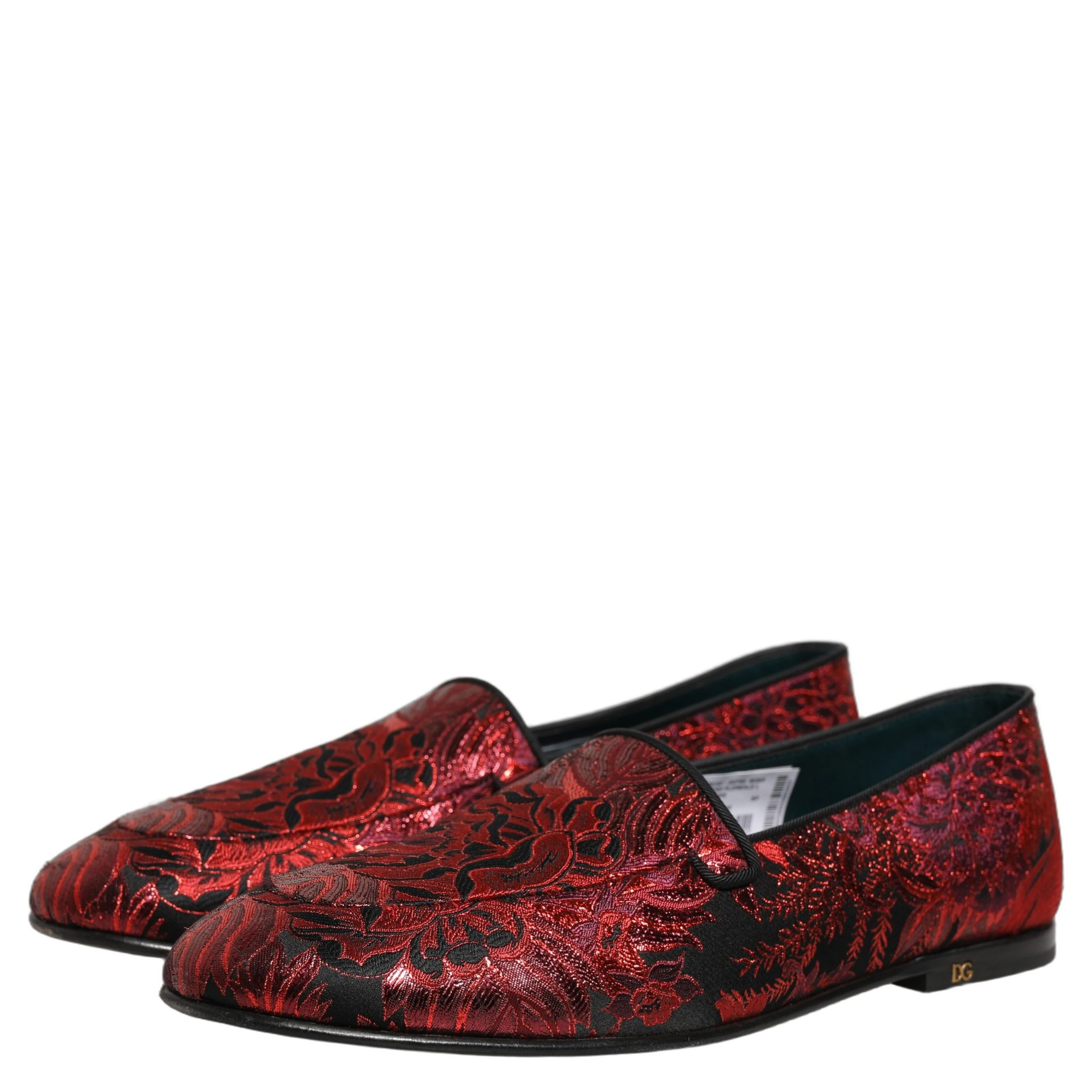 Red Floral Jacquard Slip On Loafers Shoes